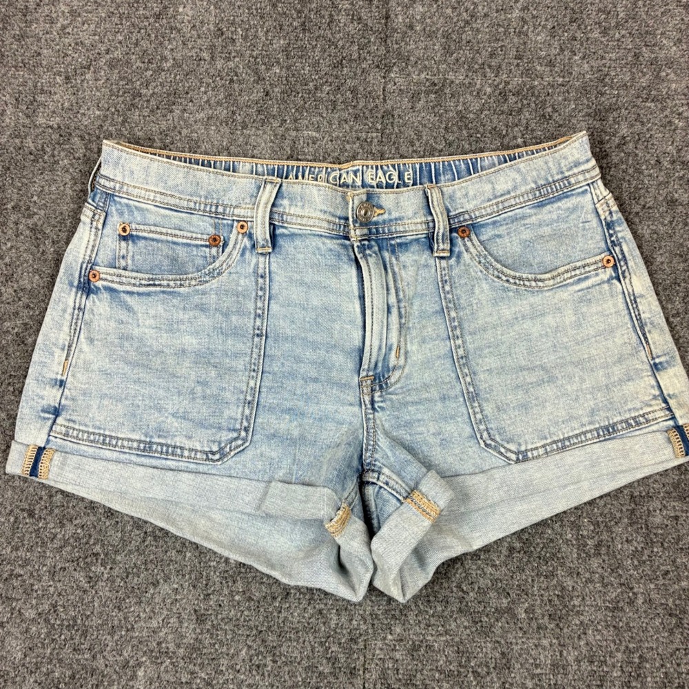 American Eagle Light Wash Acid Denim Shorts High Rise Womens Size W30